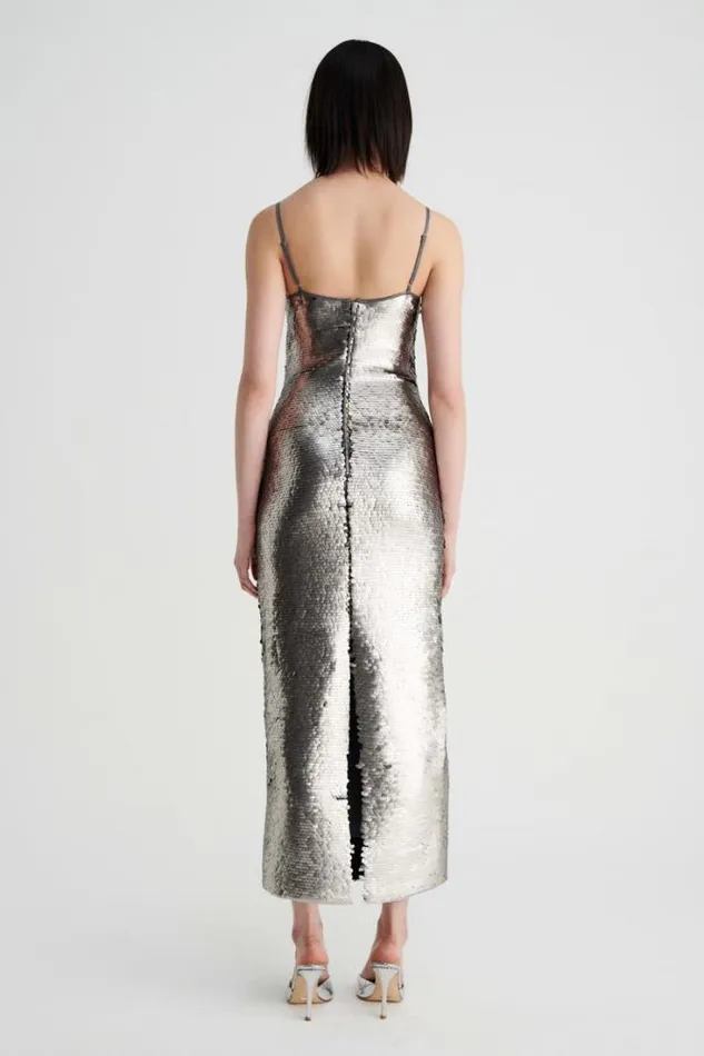 Shop SUBOO Dresses Luna Strappy Midi Column Dress 8211 Silver