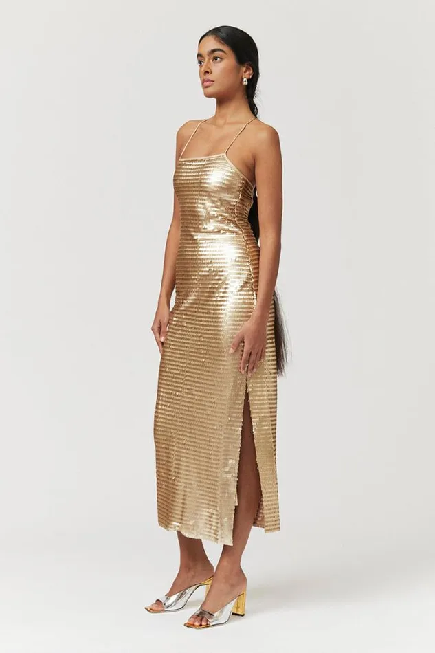 Shop SUBOO Dresses Pyra Strappy Maxi Column Dress 8211 Gold