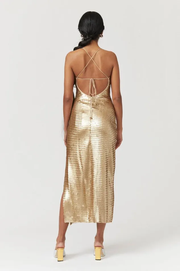 Shop SUBOO Dresses Pyra Strappy Maxi Column Dress 8211 Gold