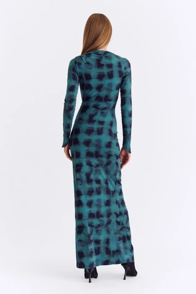 Shop SUBOO Dresses Shibori Long Sleeve Ruched Maxi Dress 8211 Green