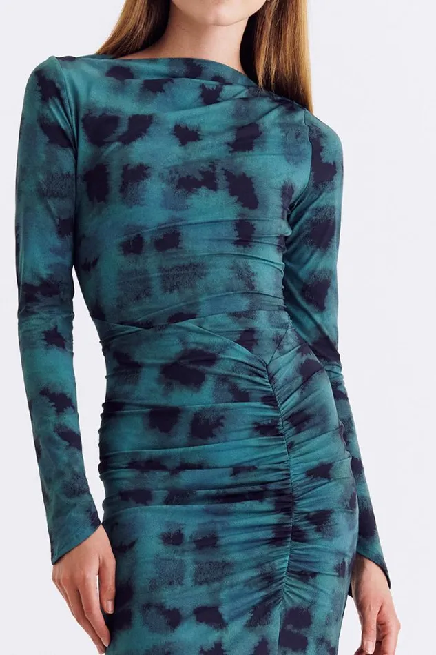 Shop SUBOO Dresses Shibori Long Sleeve Ruched Maxi Dress 8211 Green