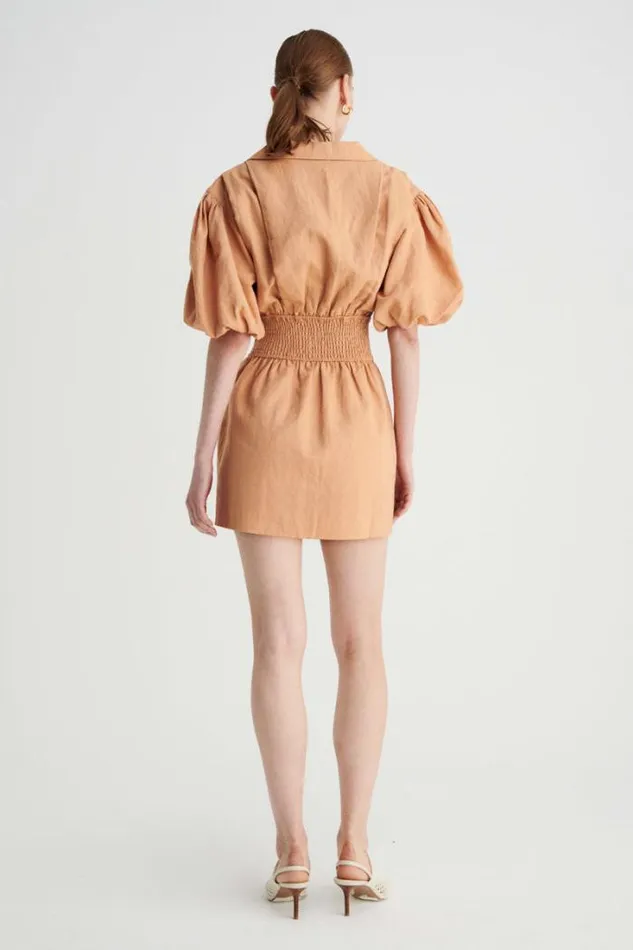 Shop SUBOO Dresses Skylar Shirred Waist Mini Dress 8211 Tan