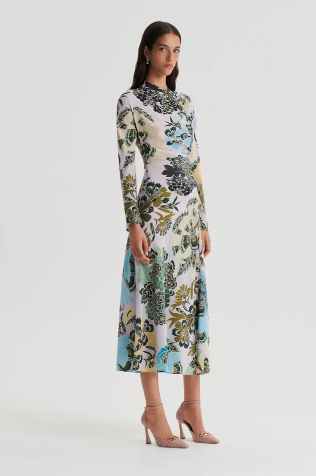 SILK PRINT GATHER DRESS PALEGREY Dresses Scanlan Theodore Women