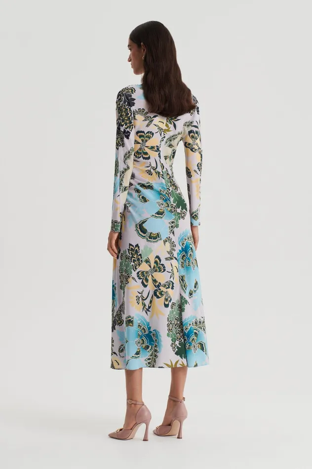 SILK PRINT GATHER DRESS PALEGREY Dresses Scanlan Theodore Women