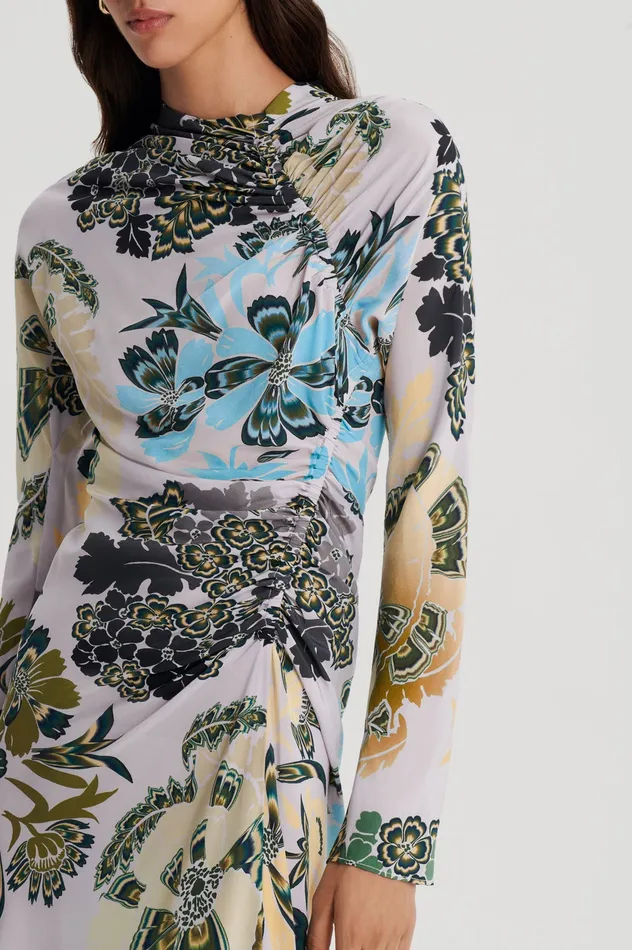 SILK PRINT GATHER DRESS PALEGREY Dresses Scanlan Theodore Women