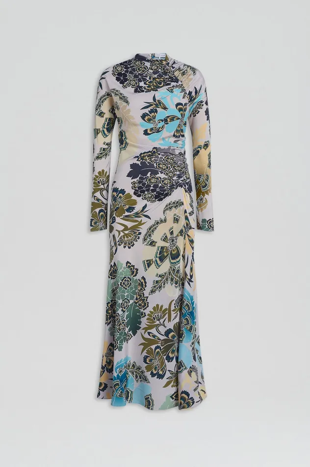 SILK PRINT GATHER DRESS PALEGREY Dresses Scanlan Theodore Women