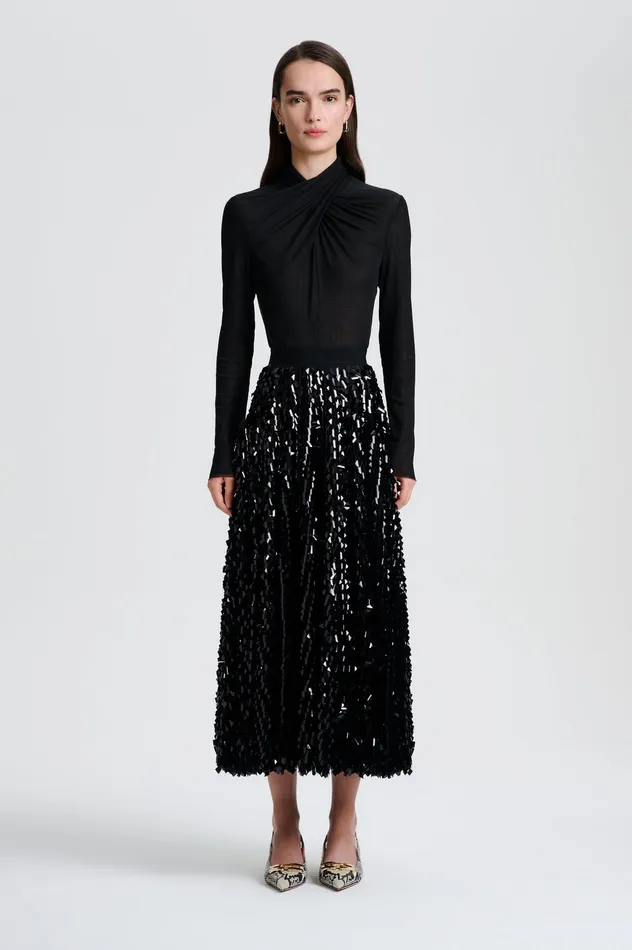 Skirts Scanlan Theodore Women PATENT SEQUIN TULLE SKIRT BLACK