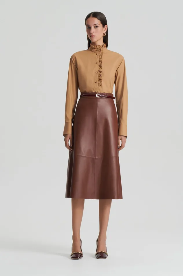 Skirts Women LEATHER LONG SKIRT TAN Scanlan Theodore