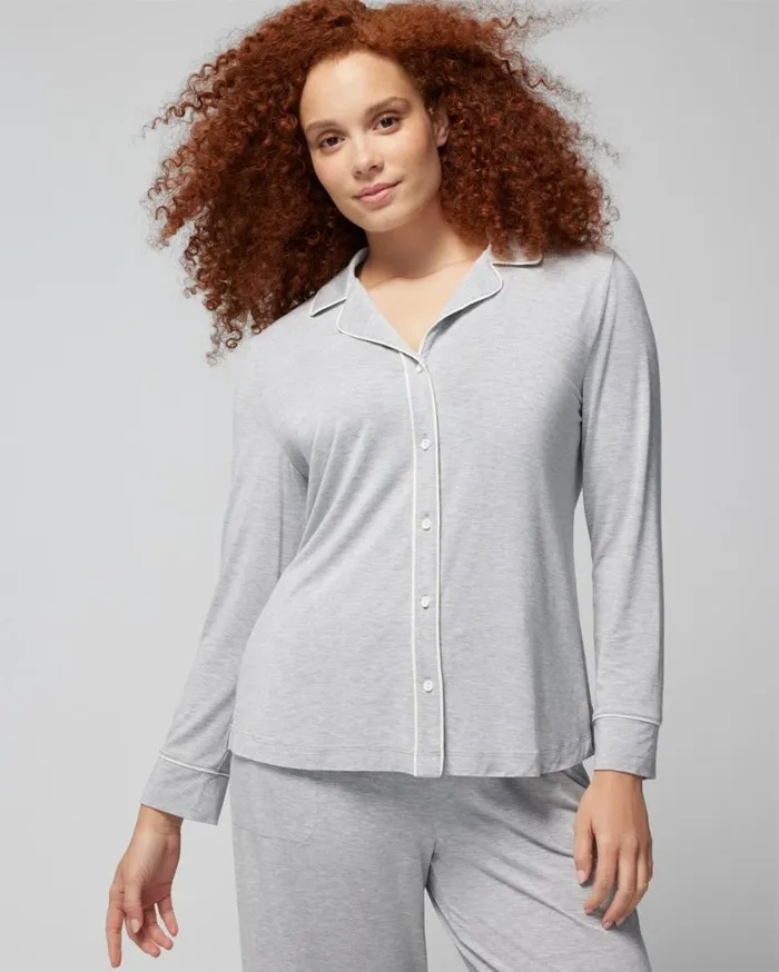 Soma Cool Nights LongSleeve Notch Collar Top Heather Opal Gray Women Matching Sets and Separates