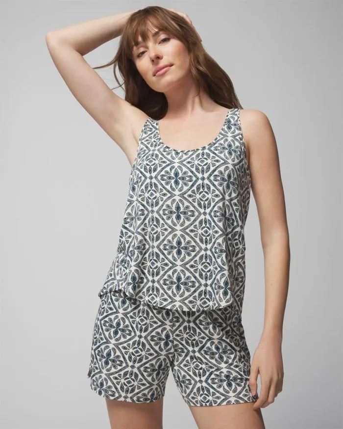Soma Cool Nights Pajama Tank Hi Fi Flora Mini Black Women Matching Sets and Separates