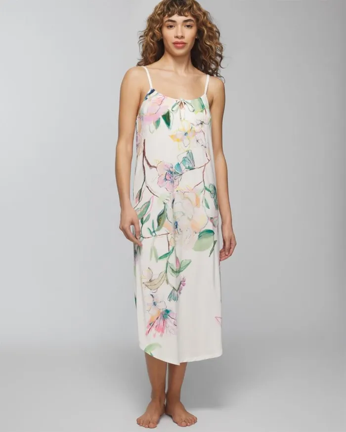 Soma Cool Nights TieFront Midi Chemise Sketchbook Flora G Ivory Women Matching Sets and Separates