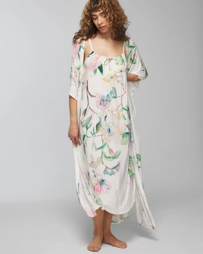 Soma Cool Nights TieFront Midi Chemise Sketchbook Flora G Ivory Women Matching Sets and Separates