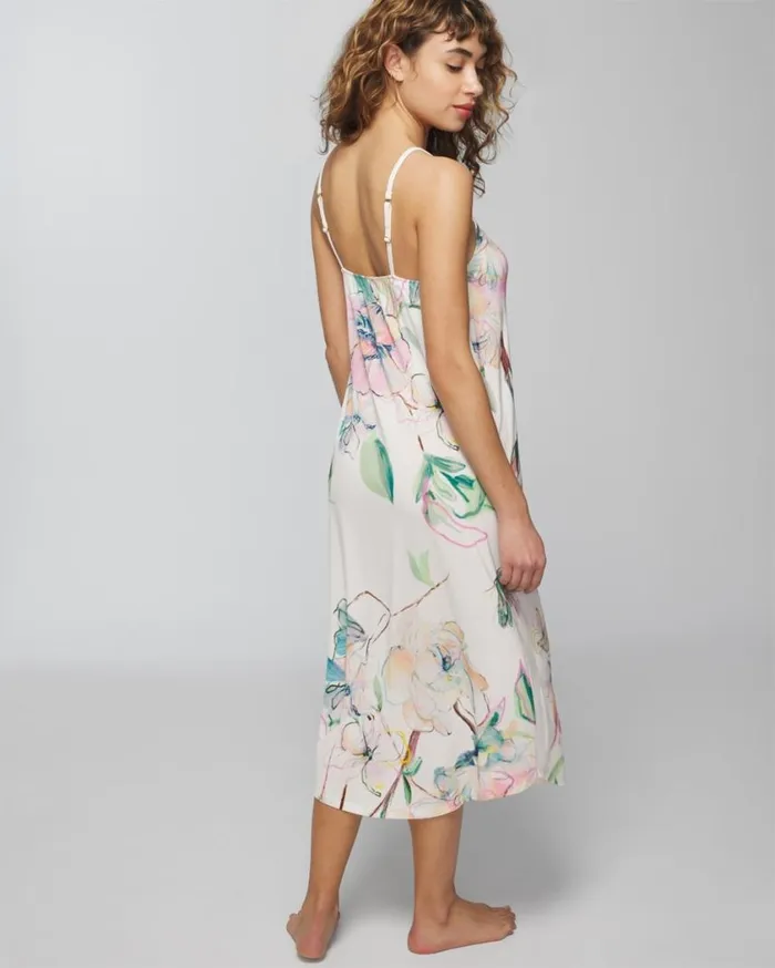 Soma Cool Nights TieFront Midi Chemise Sketchbook Flora G Ivory Women Matching Sets and Separates