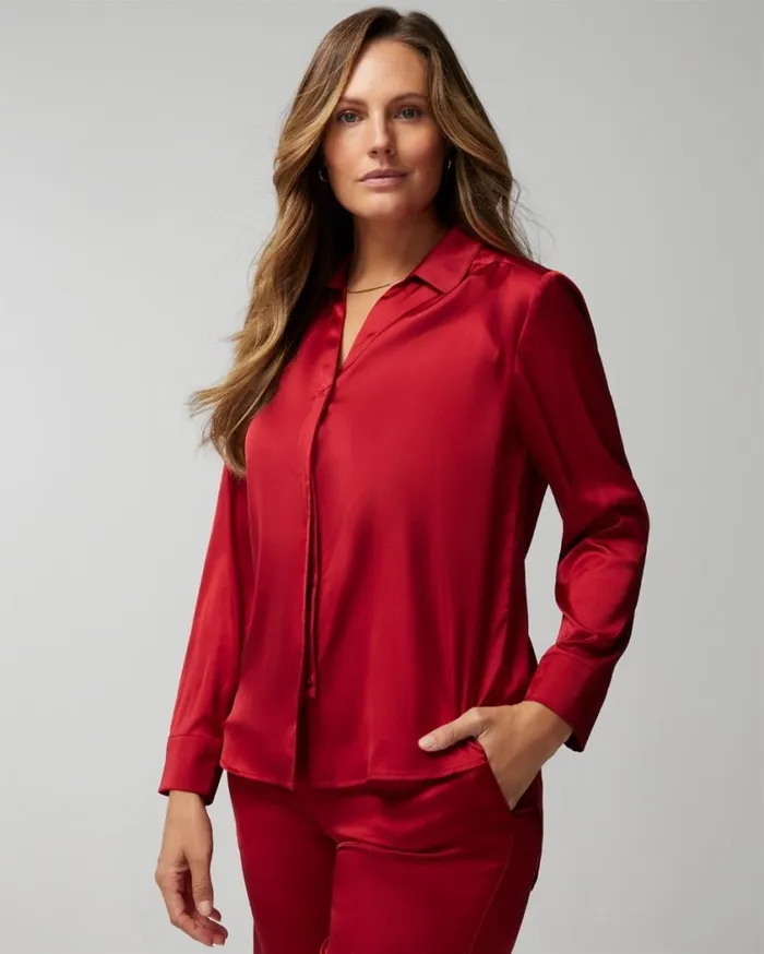 Soma Satin LongSleeve Collar Top Iced Coffee Women Pajama Tops