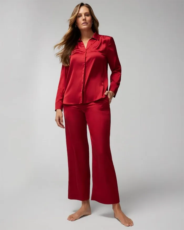 Soma Satin LongSleeve Collar Top Iced Coffee Women Pajama Tops