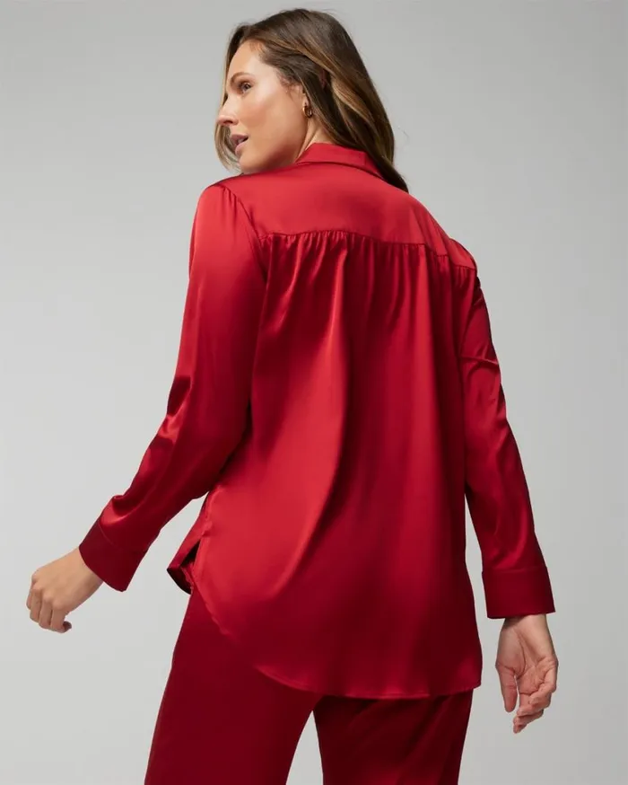 Soma Satin LongSleeve Collar Top Iced Coffee Women Pajama Tops