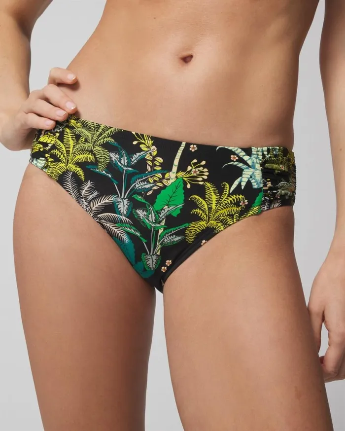 Soma Soma Swim Ruched Bikini Bottoms Oasis Palms Black Women Swim