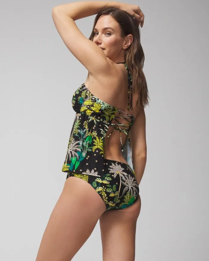 Soma Soma Swim Ruched Bikini Bottoms Oasis Palms Black Women Swim
