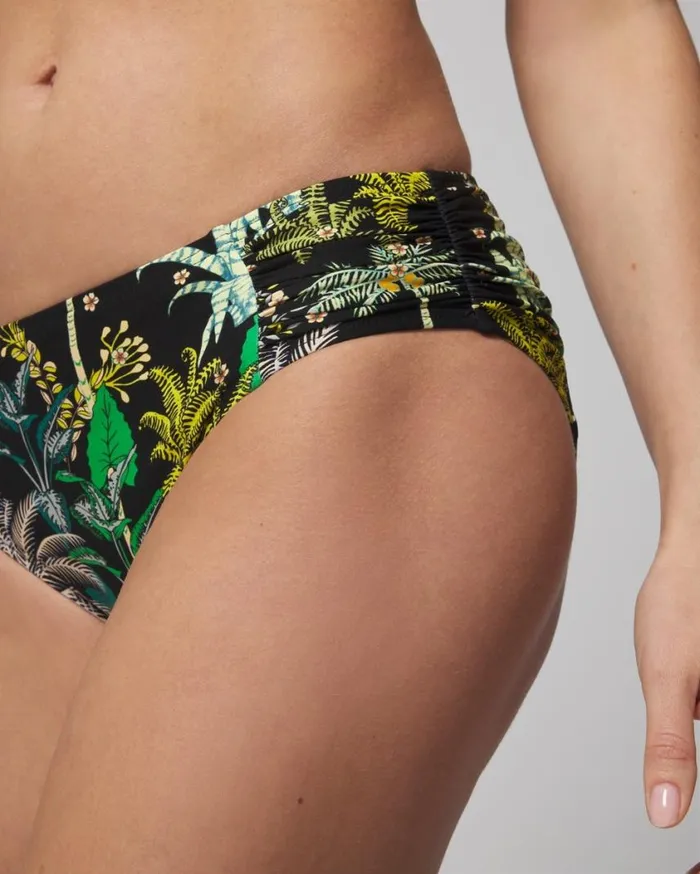Soma Soma Swim Ruched Bikini Bottoms Oasis Palms Black Women Swim