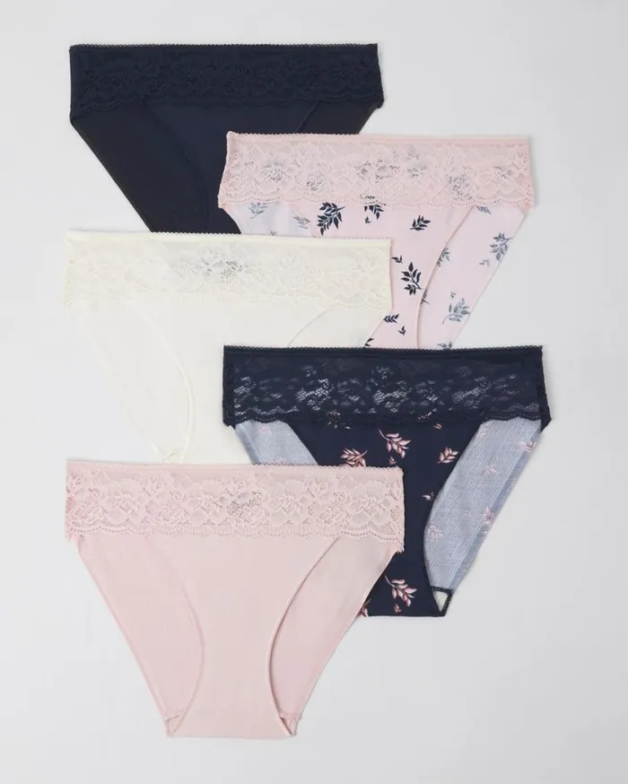 Soma Vanishing Edge Cotton Blend With Lace Hipster 5Pack Ditsy Multipack Women Panties