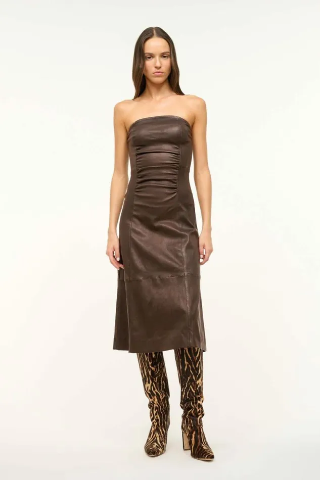 STAUD Dresses BOWERY LEATHER DRESS Tiramisu 8211 Women
