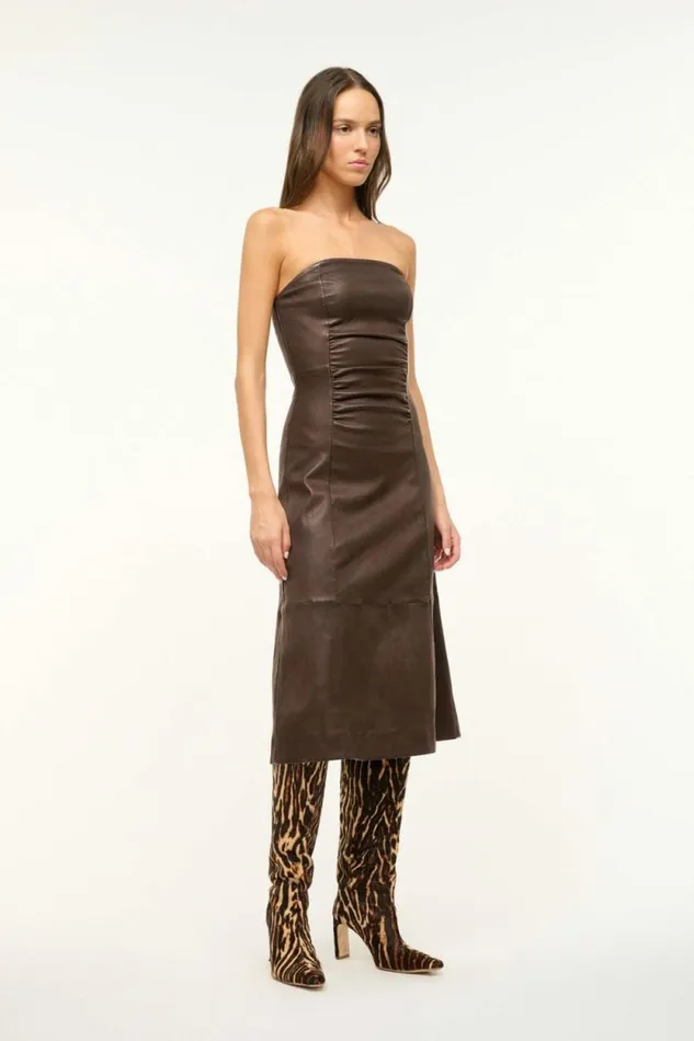 STAUD Dresses BOWERY LEATHER DRESS Tiramisu 8211 Women STAUD Dresses BOWERY LEATHER DRESS Tiramisu 8211 Women