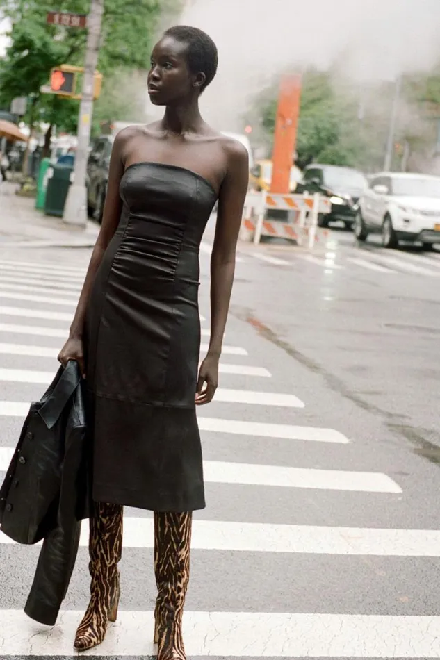 STAUD Dresses BOWERY LEATHER DRESS Tiramisu 8211 Women STAUD Dresses BOWERY LEATHER DRESS Tiramisu 8211 Women
