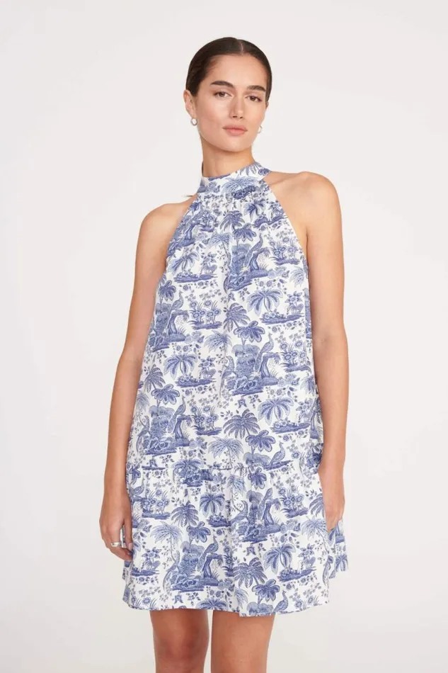 STAUD Dresses MINI MARLOWE DRESS Blue Toile 8211 Women STAUD Dresses MINI MARLOWE DRESS Blue Toile 8211 Women