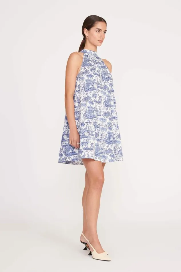 STAUD Dresses MINI MARLOWE DRESS Blue Toile 8211 Women STAUD Dresses MINI MARLOWE DRESS Blue Toile 8211 Women