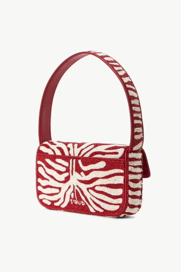 STAUD Shoulder TOMMY BEADED BAG Scarlet White 8211 Women STAUD Shoulder TOMMY BEADED BAG Scarlet White 8211 Women
