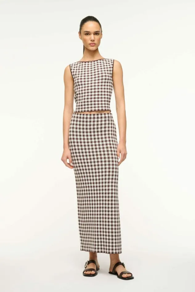 STAUD Skirts KARINA SKIRT Dark Chocolate Gingham 8211 Women