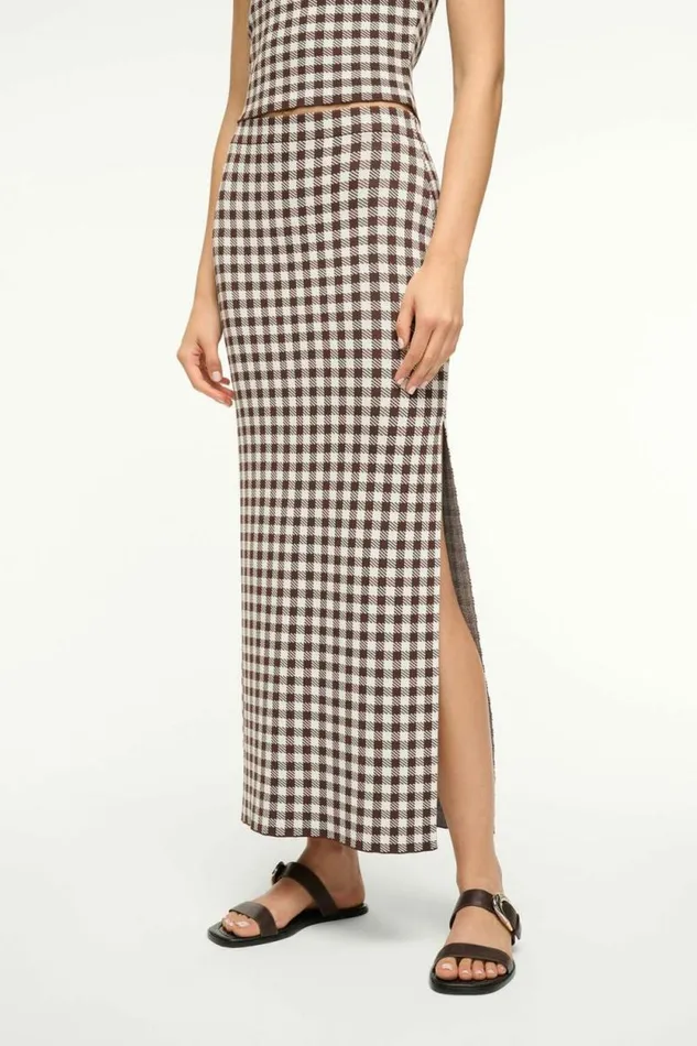 STAUD Skirts KARINA SKIRT Dark Chocolate Gingham 8211 Women STAUD Skirts KARINA SKIRT Dark Chocolate Gingham 8211 Women