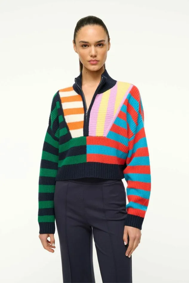 STAUD Sweaters CASHMERE CROPPED HAMPTON SWEATER Cabana Stripe Multi 8211 Women