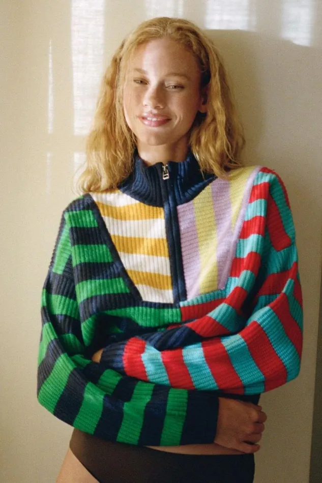 STAUD Sweaters CASHMERE CROPPED HAMPTON SWEATER Cabana Stripe Multi 8211 Women