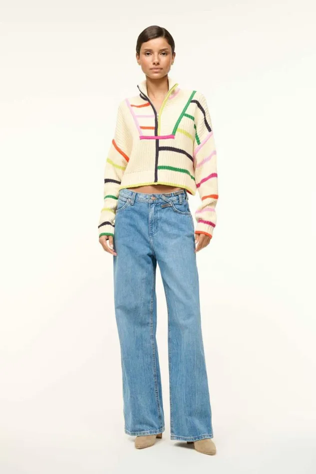 STAUD Sweaters CROPPED HAMPTON SWEATER Cream Rainbow Multi 8211 Women STAUD Sweaters CROPPED HAMPTON SWEATER Cream Rainbow Multi 8211 Women