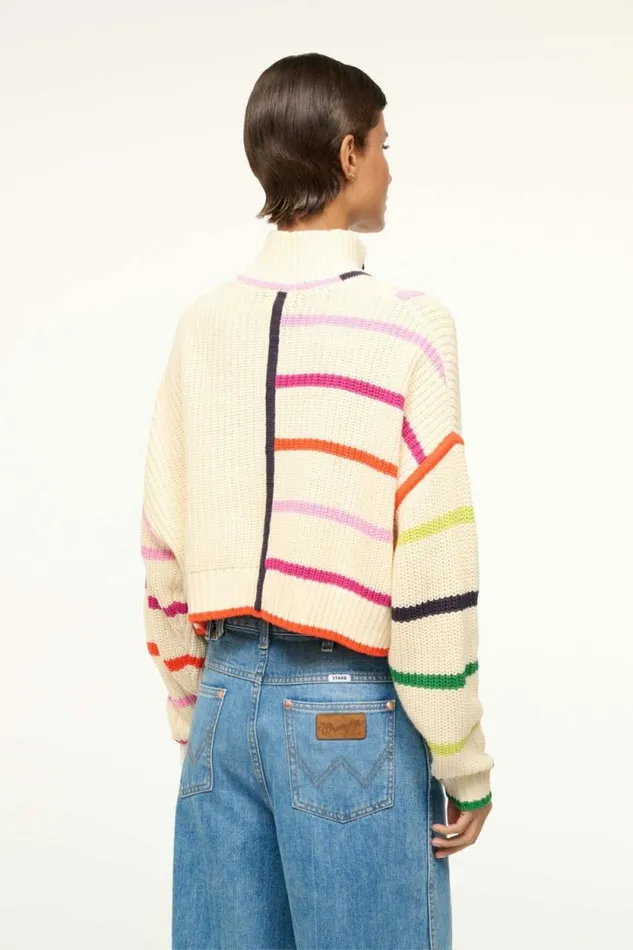 STAUD Sweaters CROPPED HAMPTON SWEATER Cream Rainbow Multi 8211 Women STAUD Sweaters CROPPED HAMPTON SWEATER Cream Rainbow Multi 8211 Women