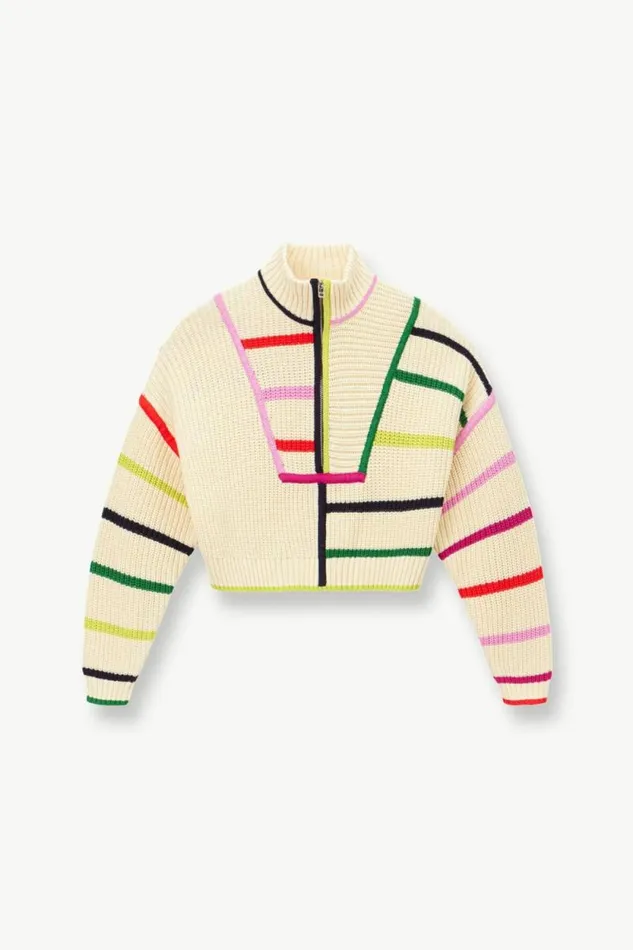 STAUD Sweaters CROPPED HAMPTON SWEATER Cream Rainbow Multi 8211 Women STAUD Sweaters CROPPED HAMPTON SWEATER Cream Rainbow Multi 8211 Women
