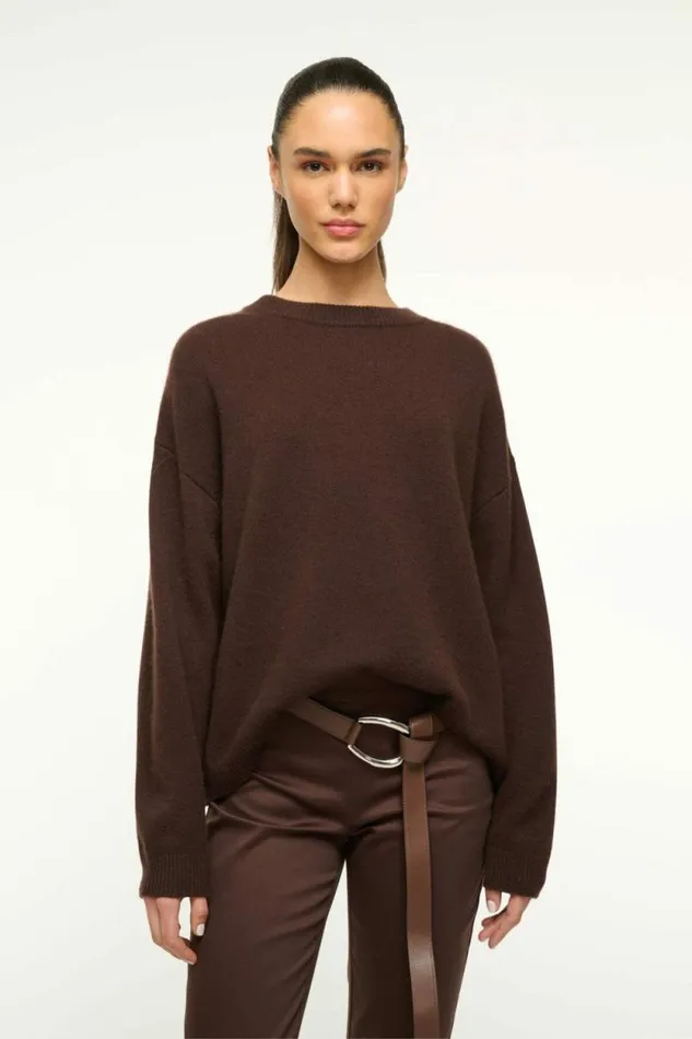 STAUD Sweaters SERRANO CASHMERE RELAXED CREW Dark Chocolate 8211 Women