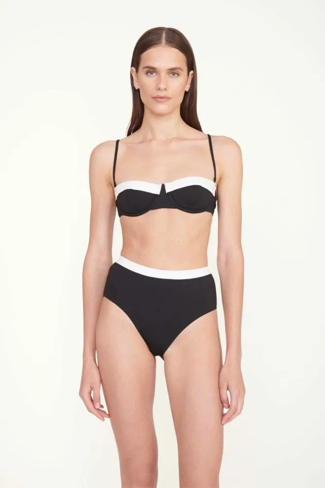 STAUD Swim DEVON HIGH RISE BIKINI BOTTOM Black White 8211 Women