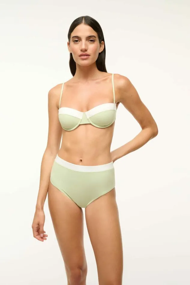 STAUD Swim DEVON HIGH RISE BIKINI BOTTOM Pale Jade White 8211 Women