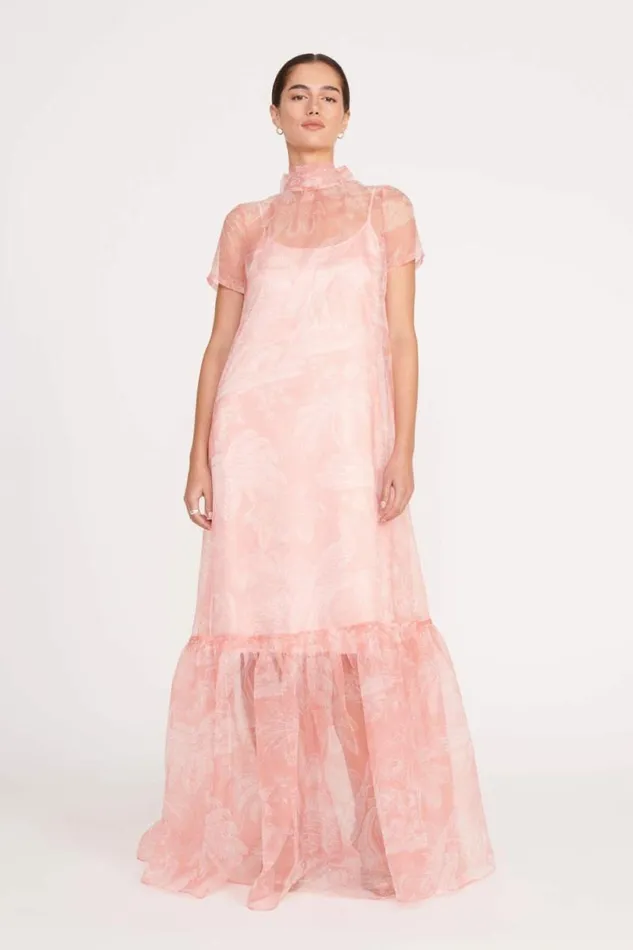 STAUD The Evening Edit CALLUNA DRESS Cherry Blossom Ivory Toile 8211 Women