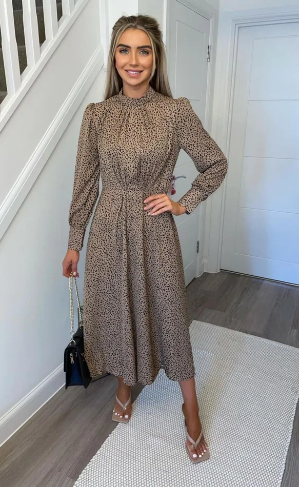 Stone Astha Animal Printed Midi Dress Women Missfiga Skater Dresses
