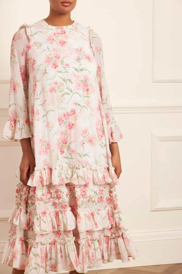 Summer Posy Chiffon Round Neck Ankle Gown Multi Women Needle and Thread Dresses
