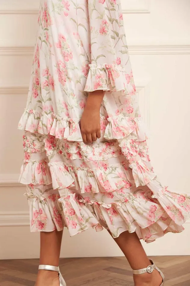 Summer Posy Chiffon Round Neck Ankle Gown Multi Women Needle and Thread Dresses