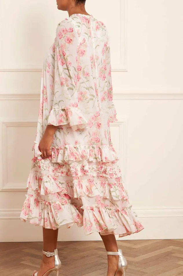 Summer Posy Chiffon Round Neck Ankle Gown Multi Women Needle and Thread Dresses