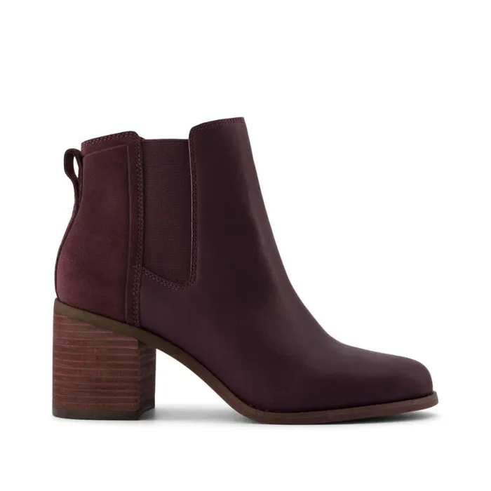 Toms Boots and Booties Evelyn Chelsea Heeled Boot Blackberry Leather Suede 8211 Women
