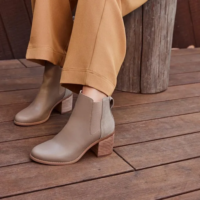 Toms Boots and Booties Evelyn Chelsea Heeled Boot Dune Leather Suede 8211 Women Toms Boots and Booties Evelyn Chelsea Heeled Boot Dune Leather Suede 8211 Women
