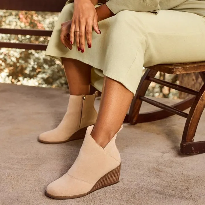 Toms Boots and Booties Sutton Wedge Ankle Bootie Oatmeal Suede 8211 Women Toms Boots and Booties Sutton Wedge Ankle Bootie Oatmeal Suede 8211 Women