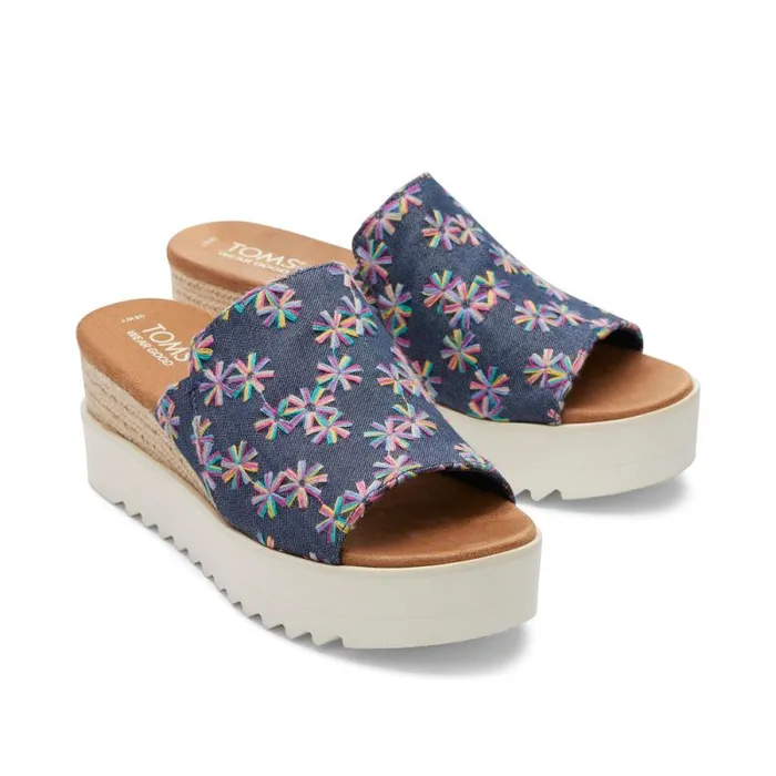Toms Espadrilles Diana Mule Wedge Sandal Navy Embroidered Floral 8211 Women Toms Espadrilles Diana Mule Wedge Sandal Navy Embroidered Floral 8211 Women