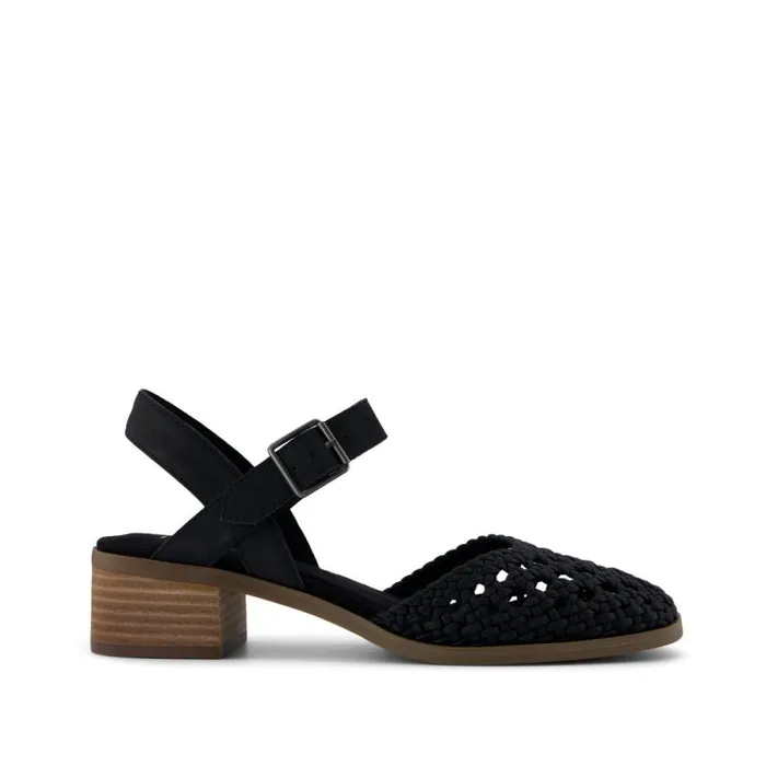 Toms Heels and Wedges Jaclyn Heel Black Perforated Basket Woven Leather 8211 Women